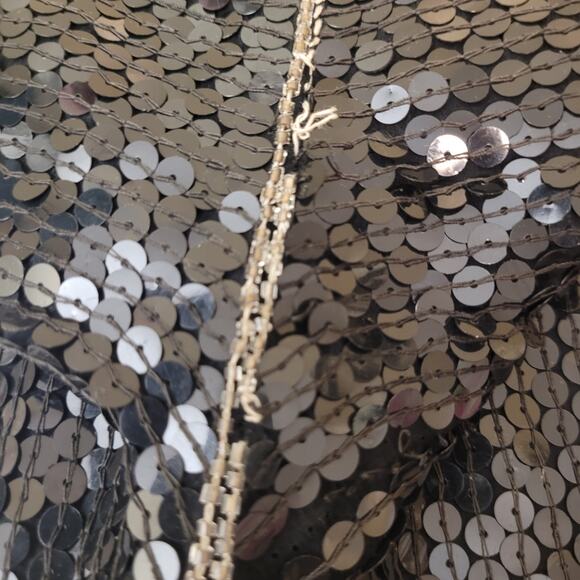 JLB Paris 100% Silk Sequin Short‑Sleeve Top L Pink Silver Gold Wave Party Blouse - Picture 8 of 14